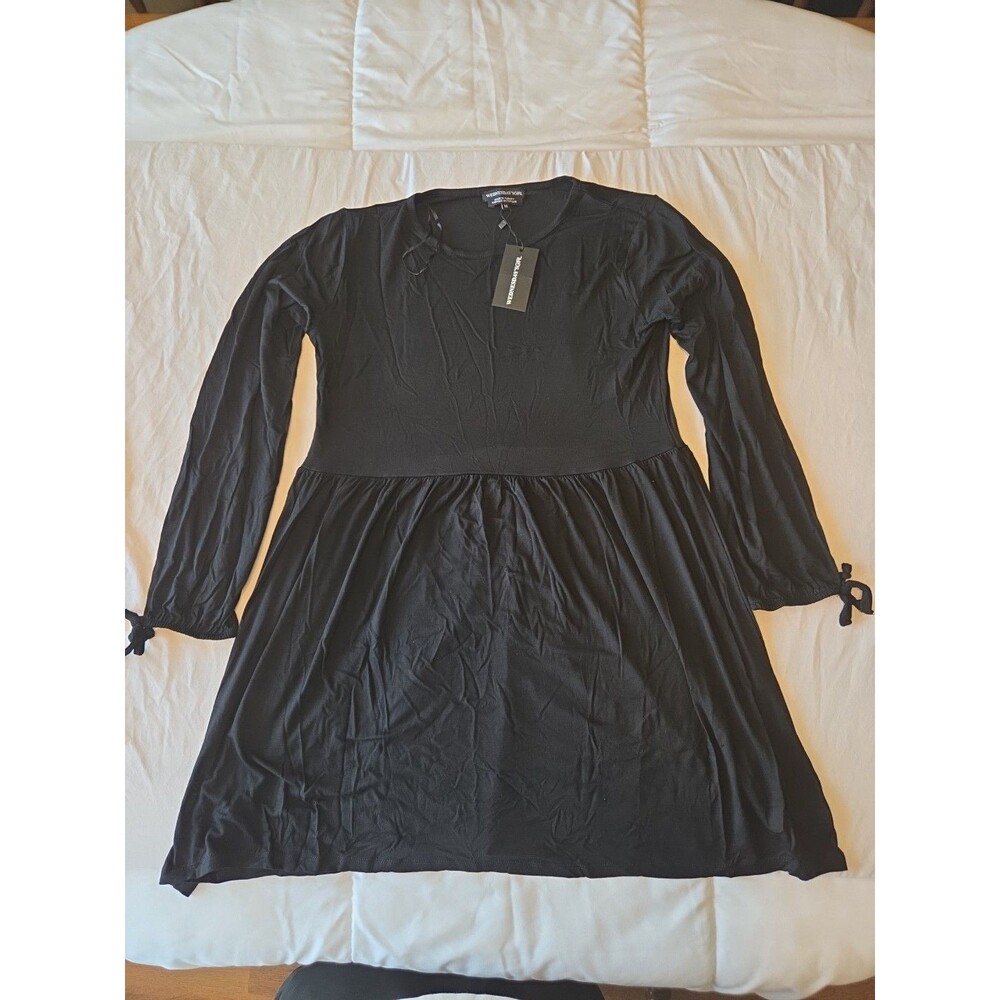 NWT Wednesday's Girl  Long Sleeve Women's Mini Black Dress, Black, Size M